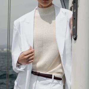 Cuts Sleeveless Mesh knit Sweater Tank Top